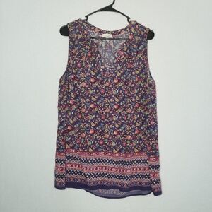 💚3/$15 Marina Luna Women's Blouse 1X Floral V Neck Sleeveless